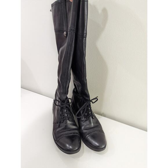 Sam Edelman Size 6.5 Perron Brogue Cap Toe Laced Zip Up Black Riding Boot - Picture 3 of 8